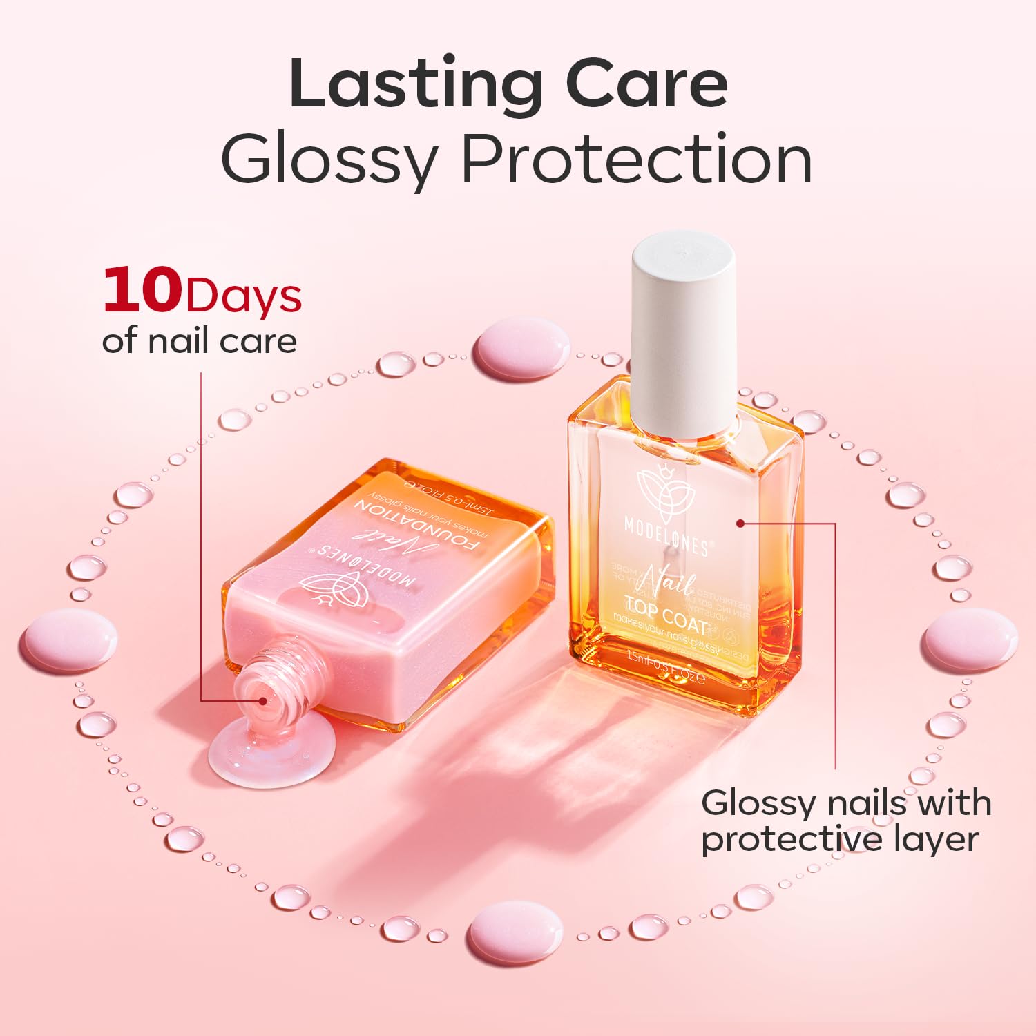 modelones Nail Strengthener Clear Gel Top Coat Nail Polish Cuticle Oil Pen Pink Nail Repair for Damaged Nails Care Kit for Women 15 ml Ridge Filler for Growth-Velvo Beauty