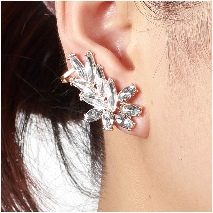 Boho Crystal Ear Climber Earrings Gold Crystal Studs Earrings Punk Rhinestone Ear Crawler Earrings CZ Ear Cuff Climbing Earrings Bridal Earrings Jewelry for Women and Girls-Velvo Beauty