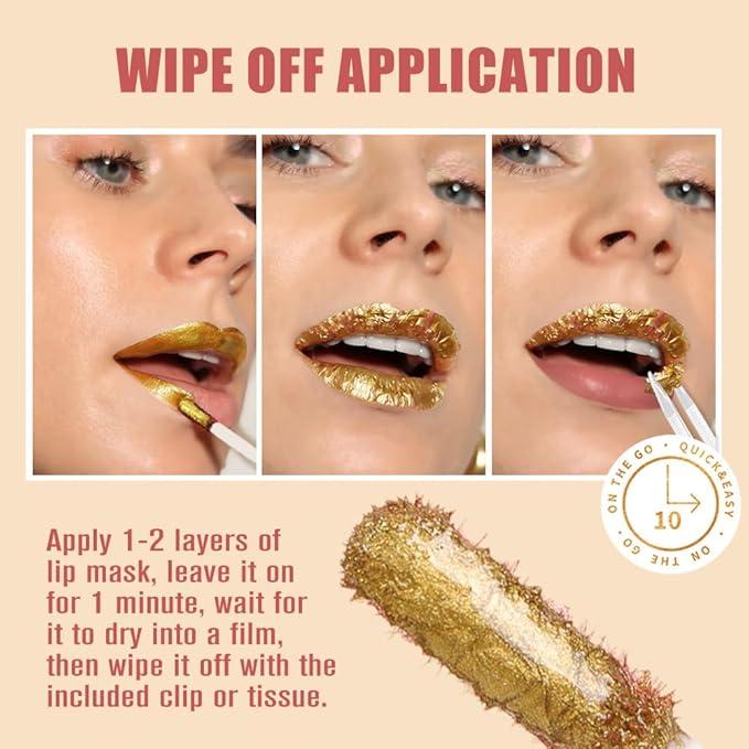 2025 New 24K Gold Liquid Lip Gloss Peel Off Lip Stain Tattoo with Tweezer, Ruby Red Lips Stain Peel Off Masque, Long Lasting Waterproof Lip Tint Stain, Transfer-proof for All Skin Types 03#-Velvo Beauty