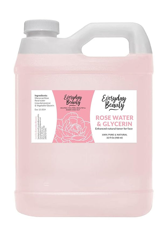 Rose Water & Glycerin Enhanced Facial Toner - 32oz Bulk Alcohol-Free Vegan All Natural Refreshing for Face and Hair - Uplifts, Calming & Soothing for All Skin Types…-Velvo Beauty