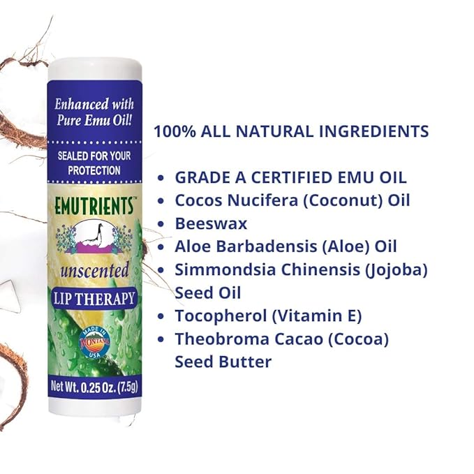 Montana Emu Ranch Natural Lip Balm 0.25 Ounce - Unscented - Made with Pure Emu Oil-Velvo Beauty