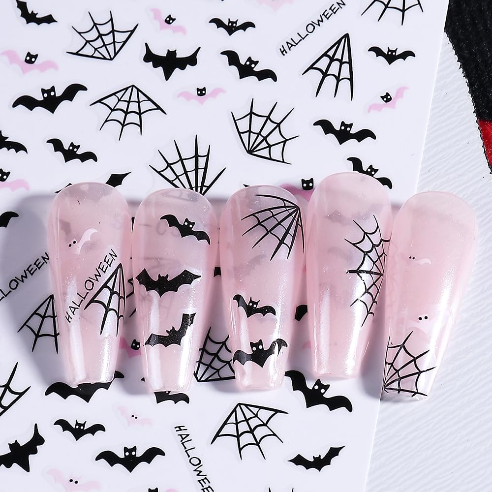 Halloween Nail Art Stickers Ghost Nail Decals 3D Horror Ghost Skull Spider Web Bat Pumpkin Butterfly Self-Adhesive Decals Designs Halloween Nail Supplies for Women Manicure Decorations 3 Sheets-Velvo Beauty