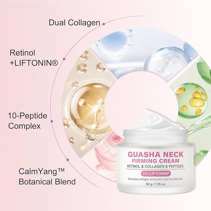 Neck Firming Cream with Gua Sha Tool, Neck Tightening Cream for Crepey Skin, Moisturizing and Lifting Neck Cream for Fine Lines and Sagging Skin 50g-Velvo Beauty