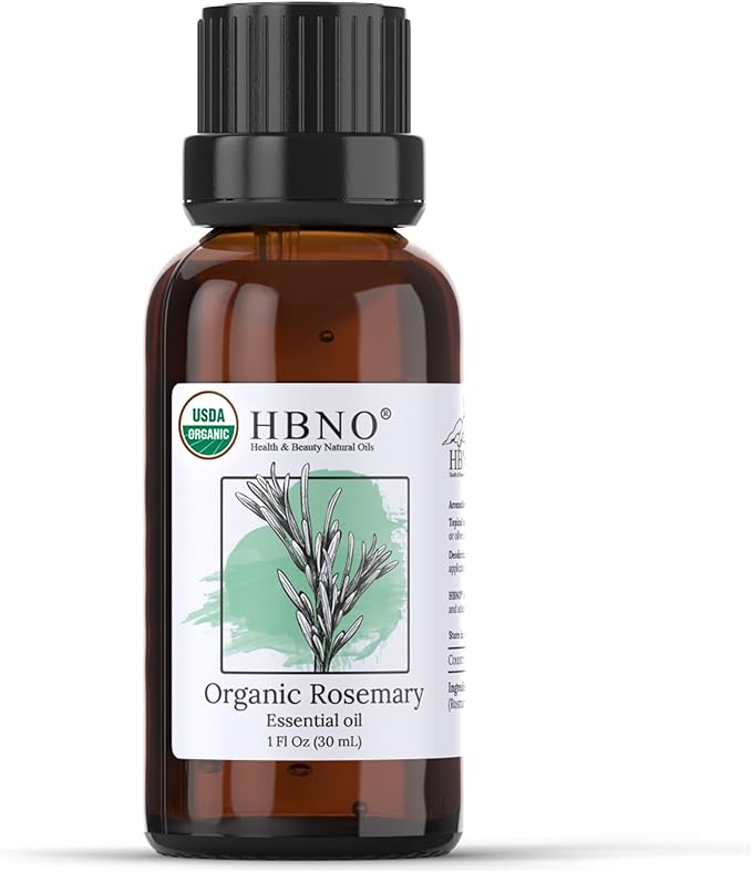 HBNO California Bottled Organic Rosemary Essential Oil 1 fl oz (30ml) - USDA Certified Organic Rosemary Essential Oil for Aromatherapy, Soap Making, DIY, Fragrances, Diffuser-Velvo Beauty