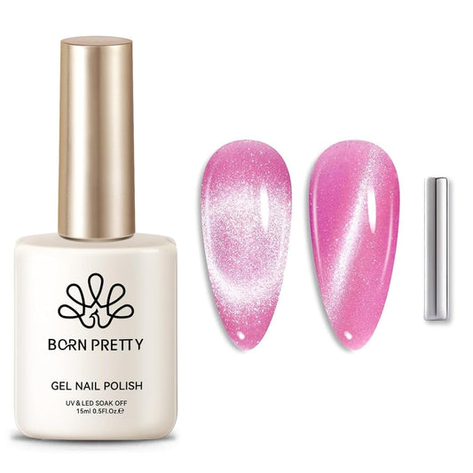 Born Pretty Cat Magnetic Eye Gel Nail Polish,Pink Glitter Cat Magnetic Gel Nail Polish Love Letter Magnetic Nail Polish for Nail Art Manicure Salon DIY at Home 15ML-Velvo Beauty