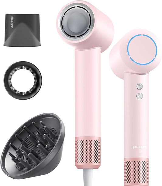 PLUZZ Hair Dryer with Diffuser Attachment, Diffuser Blow Dryer Ionic for Curly Hair, 110000RPM Brushless Motor High Speed Fast Hairdryer for Women/Men/Kids, Travel Hair Dryers Small Lightweight 1600W-Velvo Beauty