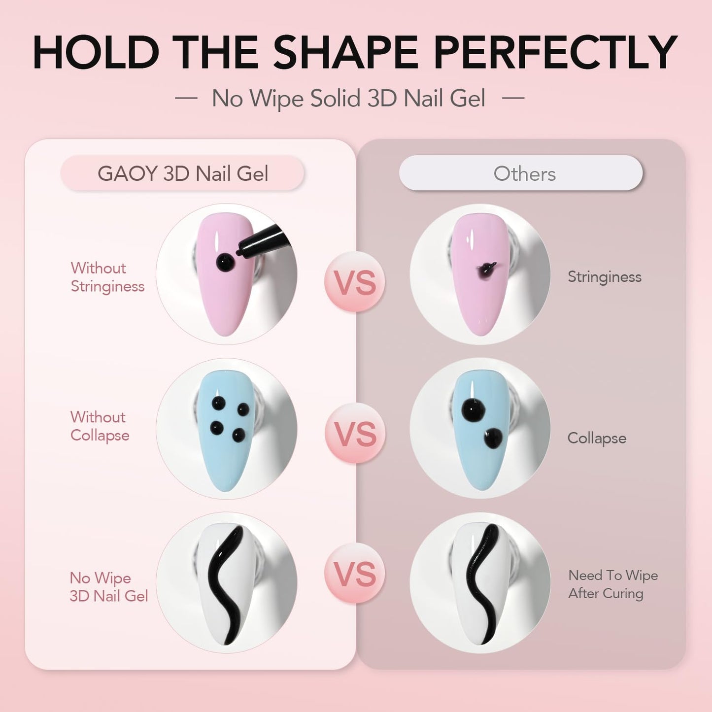 GAOY Black 3D Nail Gel, 15g Sculpting Gel for 3D Nail Art Designs Carving, Molding, Painting, No Wipe Gel for Gems & Charms Decoration, Salon DIY Use-Velvo Beauty