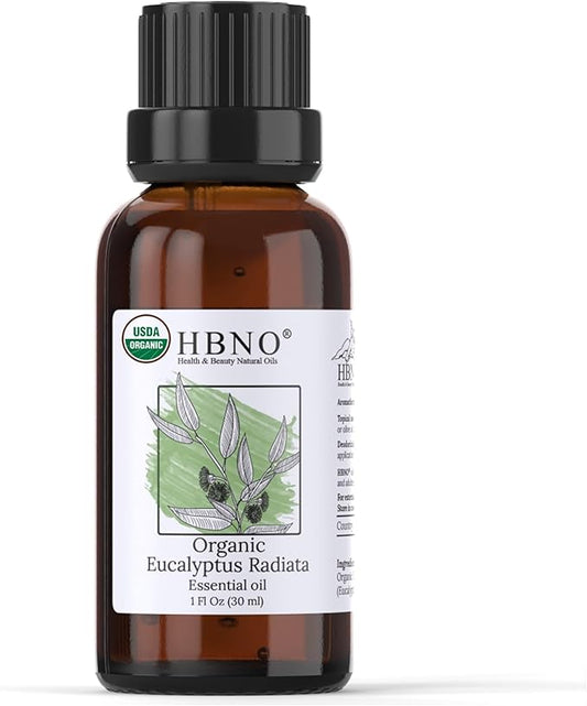 HBNO California Bottled Organic Eucalyptus Essential Oil (Radiata) 1 fl oz (30ml) - USDA Certified Organic Eucalyptus Oil - Perfect Eucalyptus Oil Essential Oil for Aromatherapy-Velvo Beauty