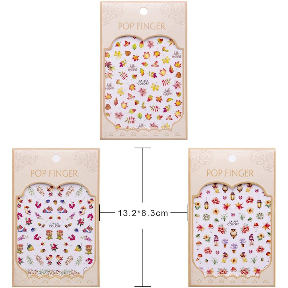 Kalolary Autumn Fall Nail Art Stickers Decals Maple Leaves Decals 3D Nail Stickers Harvest Pumpkin Maple Leaves Sunflower Squirrel for Women Girls Kids DIY Nail Design-12 Sheets-Velvo Beauty