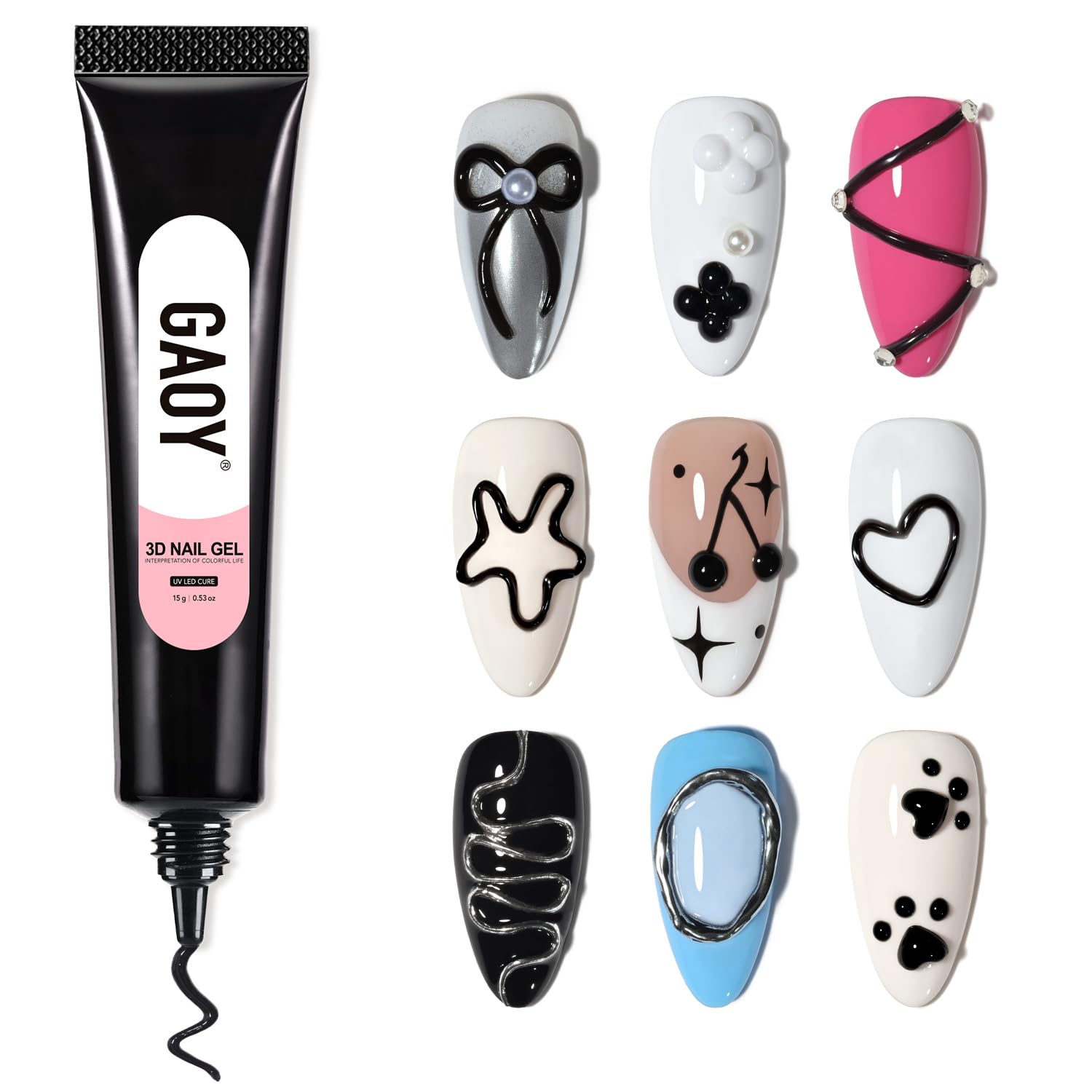 GAOY Black 3D Nail Gel, 15g Sculpting Gel for 3D Nail Art Designs Carving, Molding, Painting, No Wipe Gel for Gems & Charms Decoration, Salon DIY Use-Velvo Beauty