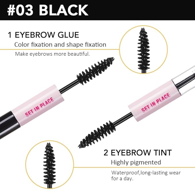 evpct 2-in-1 Tinted Brow Gel & Clear Brow Setting Glue Eyebrow Gel Kit - Strong Hold 24HR Waterproof Smudgeproof Eyebrow Makeup for Natural Soft Full Brows, Brows Enhancer Mascara Makeup - Black-Velvo Beauty