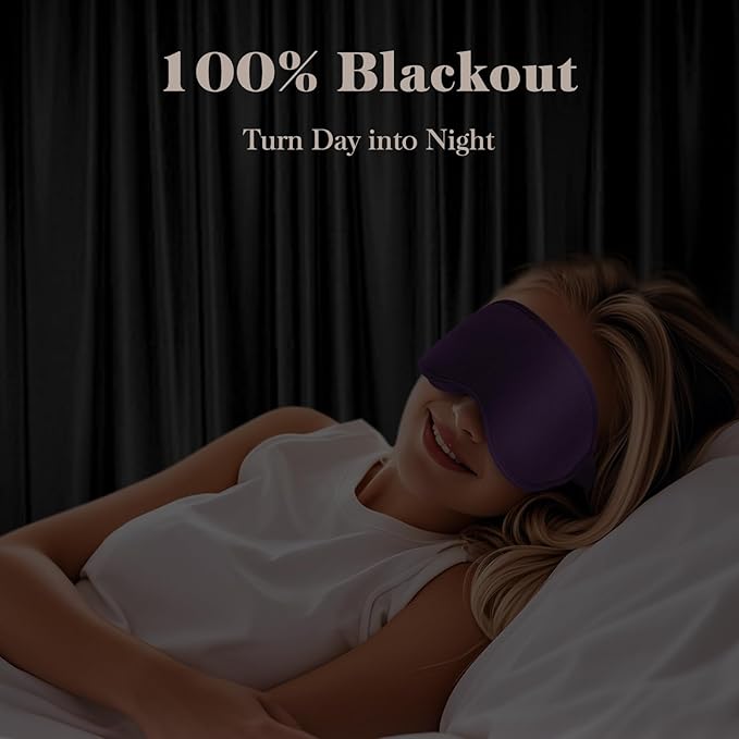 3D Cooling Eye Mask Sleep Mask for Men & Women, 100% Pressure-Free & Light Block-Out Eye Mask for Sleep with Easy Adjustable Strap, Night Eye Cover for Travel, Purple-Velvo Beauty
