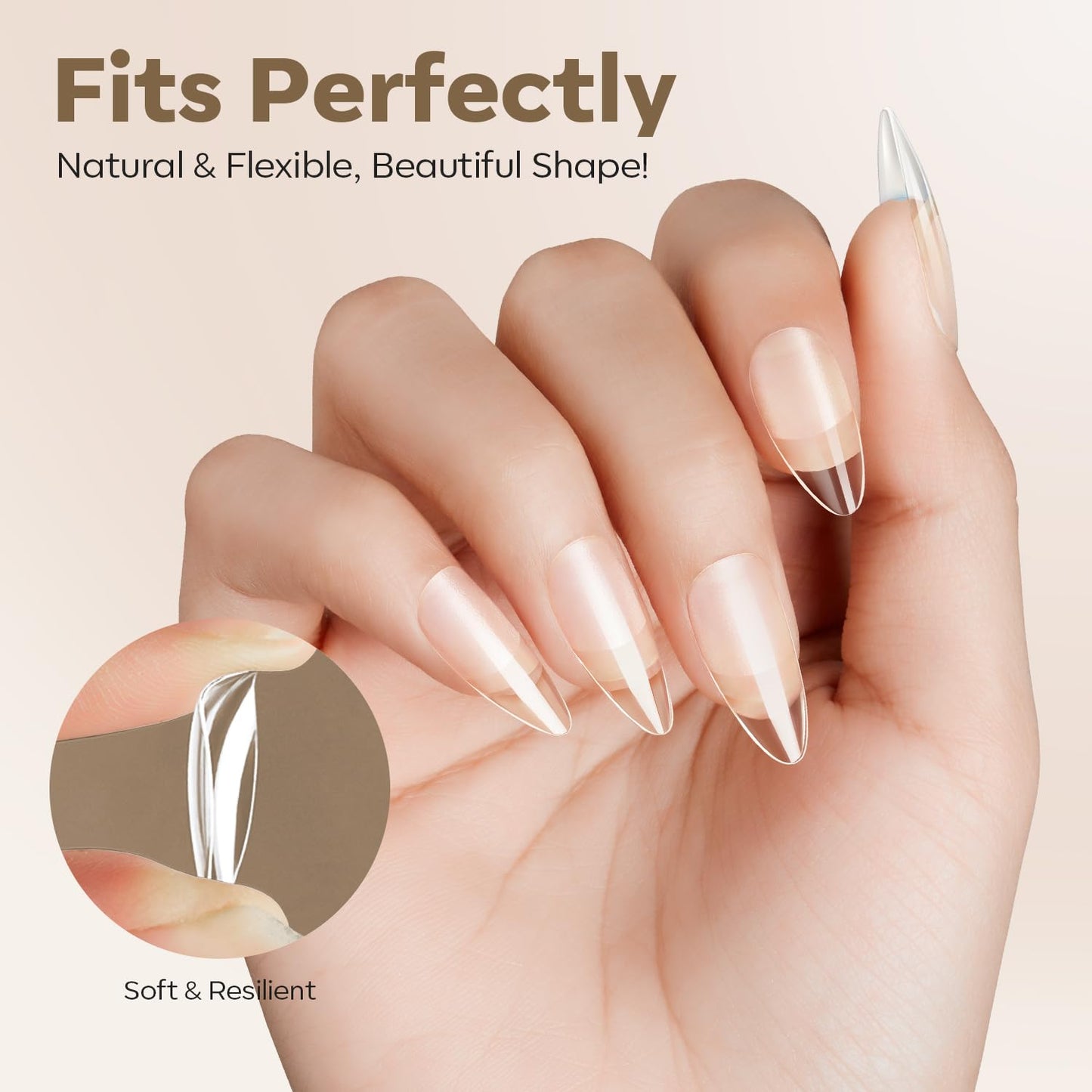 modelones Medium Almond Nail Tips, Pre-shaped Soft Gel Tips Fake Nails False Acrylic Clear Full Cover Press on Extension Kit Gel Manicure DIY at Home 216PCS 12Sizes-Velvo Beauty