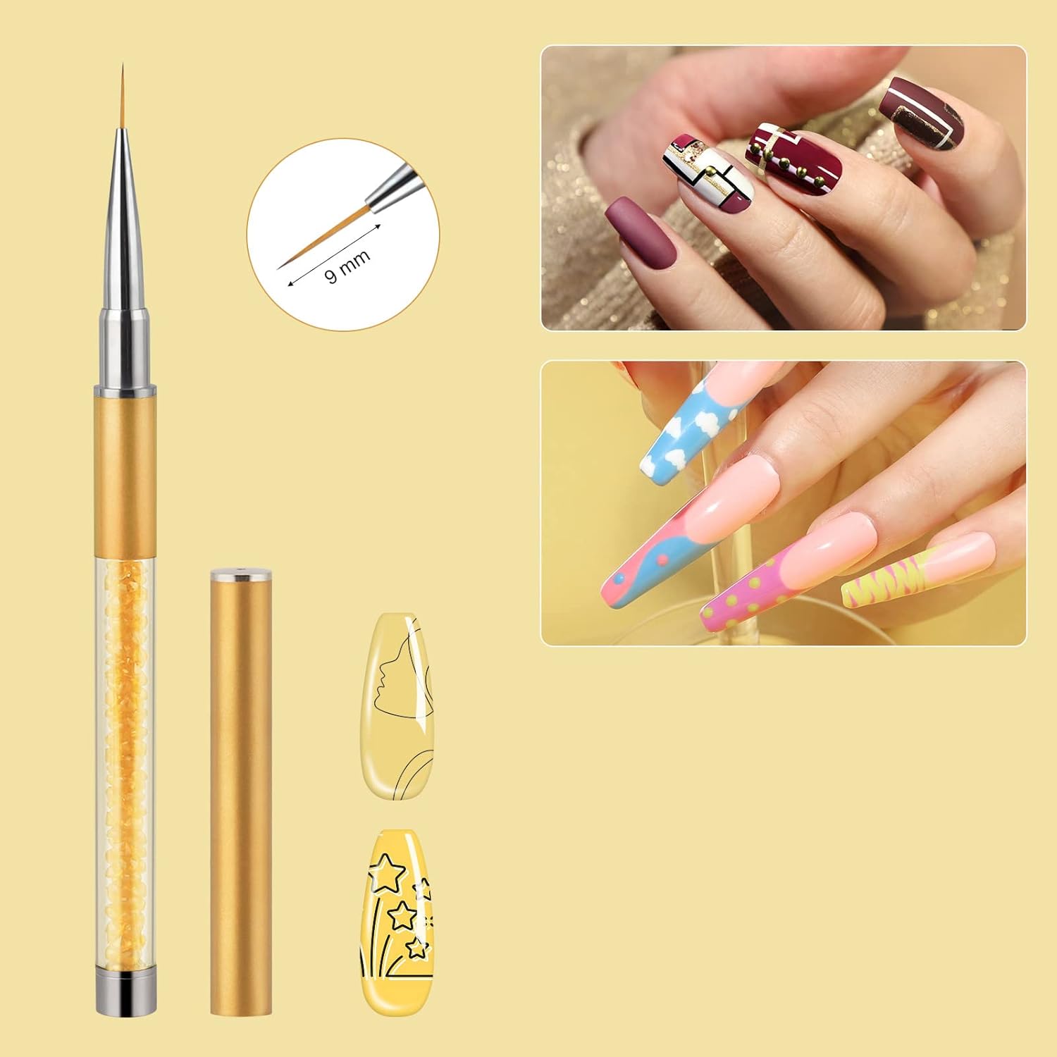 Artdone Nail Art Brushes Set,6PCS Nail Art Liner Brushes For Gel Nail polish Design pen,Nail Drawing Pens For Nail Art Tools Design Pen Small Detail Brushes-Velvo Beauty