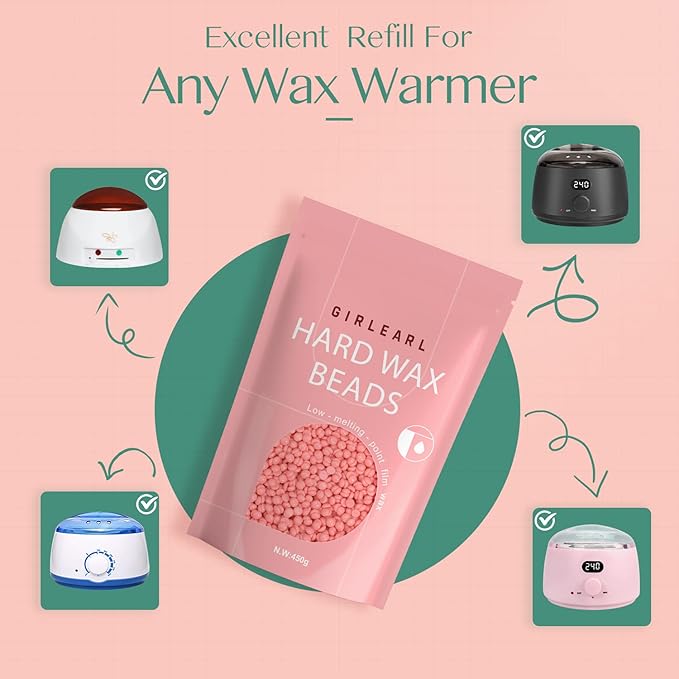 Hard Wax Beads, 1lb Wax Beans for Hair Removal Sensitive Skin with Rose Formula, Perfect for Full Body, Facial, Brazilian Bikini, and Legs at Home Wax Refill for Women Men (pink)-Velvo Beauty