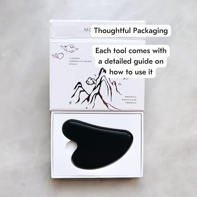 Mount Lai Obsidian Gua Sha Facial Tool – The Stone of Transformation – 100% Genuine Black Obsidian Stone Face Sculpting Tool for Lymphatic Drainage, Puffiness Reduction & Jaw Tension Relief-Velvo Beauty