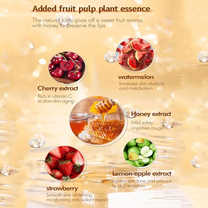 Honey Lip Balm Pot, Propolis Lip Mask, Strawberry Hydrating Propolis Lip Sleeping Mask, Prevent Dry&Cracked, Lip Repair Nourishes the Lip Skin (honey&straberry&cherry&apple)-Velvo Beauty