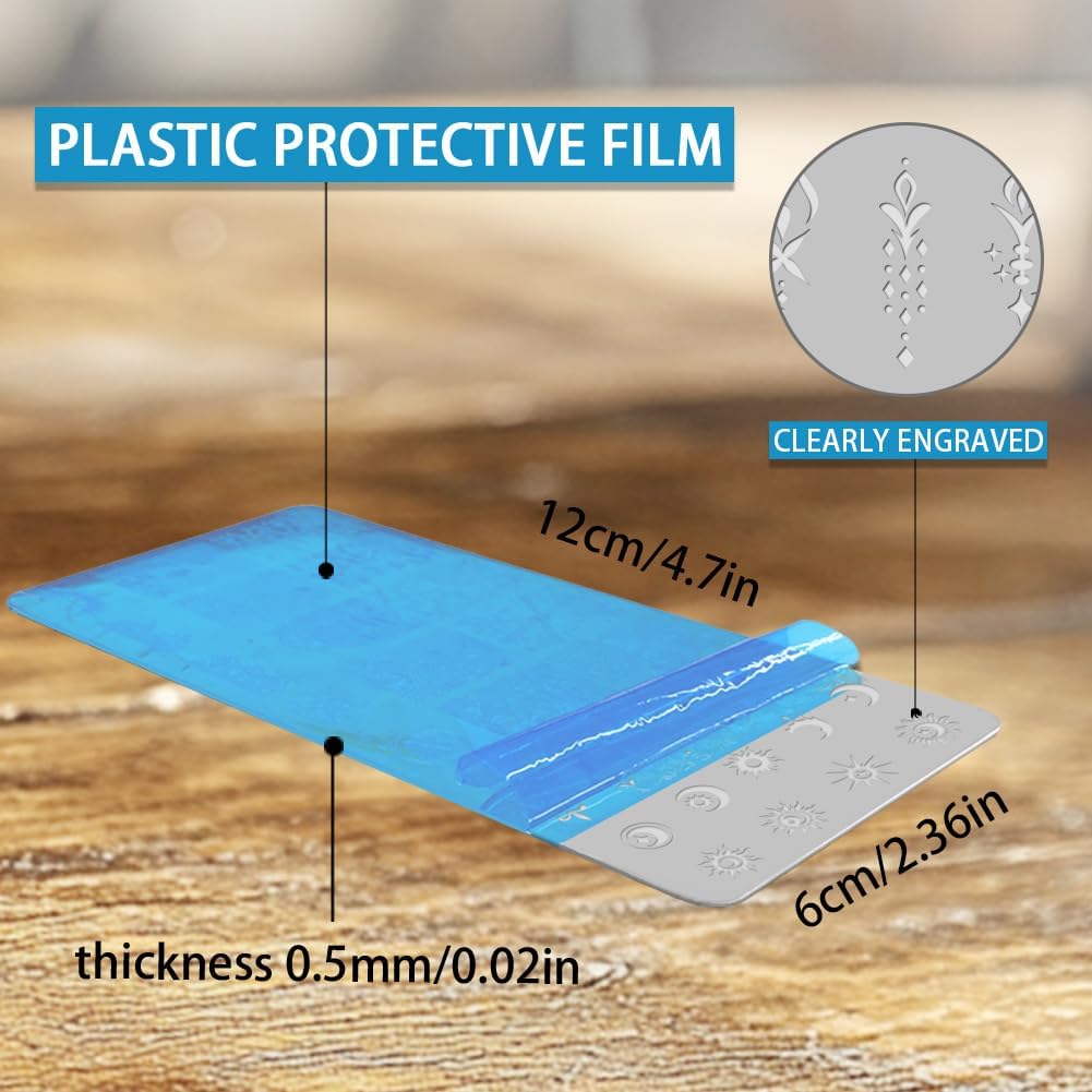 3Pcs Moon Nail Stamping Plate Set Star Sun Meteors Bohemia Stainless Steel Nail Stamp Templates Clear Silicone Nails Stamping with Stamper Scraper for Manicure Printing-Velvo Beauty