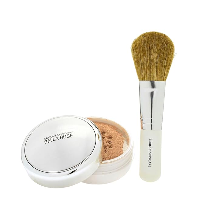 Serious Skincare BELLA ROSE PRO-MINERALS Loose Mineral Powder Makeup Foundation SPF 15 with Goat Hair Application Brush – Sheer to Full Coverage – Luminous Matte Finish – Men and Women - 0.50 oz - Tan-Velvo Beauty