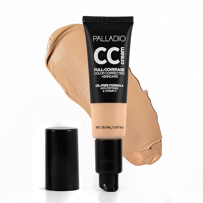 Palladio Full-Coverage Color Correction CC Cream, Oil-Free with Peptides & Vitamin C, Best for Correcting Redness and Uneven Skin Tone, Buildable Foundation Coverage (Med 30N)-Velvo Beauty