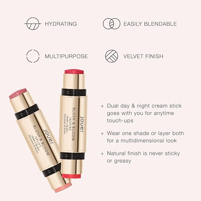 Jouer Blush & Bloom Cheek + Lip Duo - Hydrating Cream Blush Stick for Lip and Cheek Tint - Moisturizing Rose Hip and Squalane Oil Formula, Inspire-Velvo Beauty