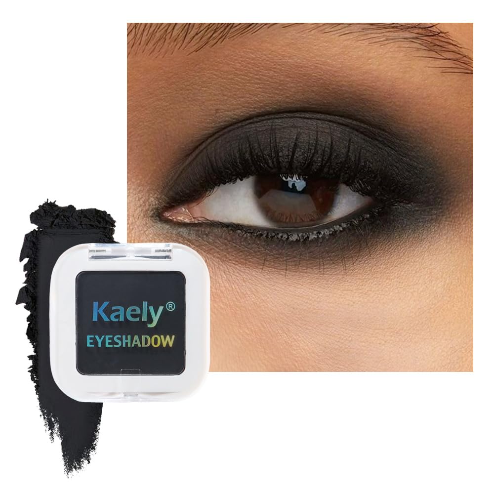 Kaely Pressed Single Eyeshadow Makeup, Black Matte Highly Pigmented Monochrome Eye Shadow Palette, Waterproof Neutral Powder Mini Eyeshadow, sombras para ojos, Lightweight Blendable, 07-Velvo Beauty