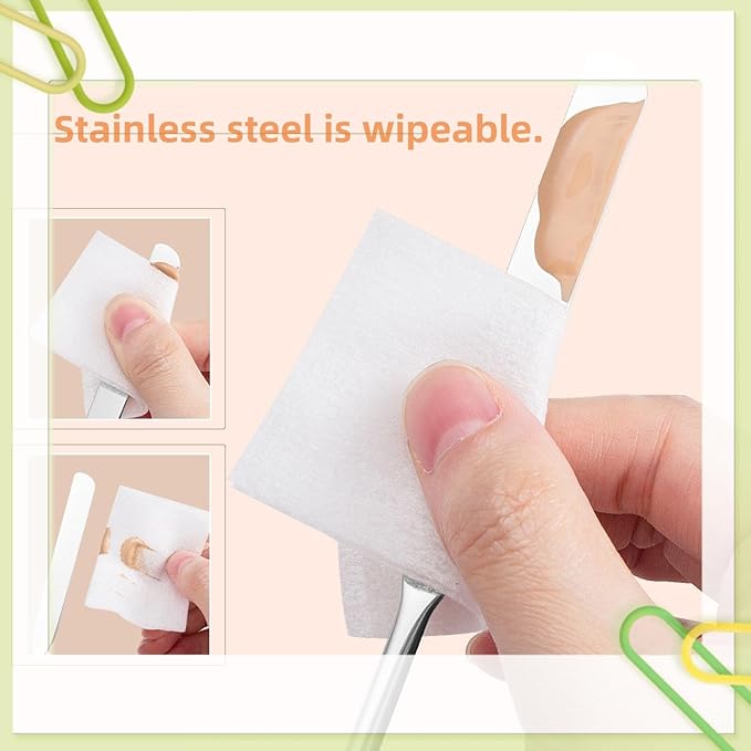 Stainless steel make-up spatula and tray set Make-up spatula Foundation stick Special make-up tray Nail art tray Nail art tools, Silver-Velvo Beauty