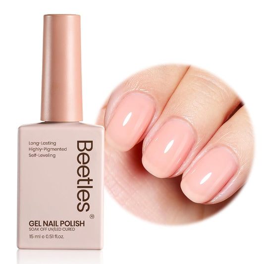Beetles Nude Gel Nail Polish - 15ML Nude Pink Natural Gel Polish Nail Concealer Jelly Gel Nail Polish Soft Sheer Nail Polish Soak Off UV Nail Lamp French Nail Art Manicure Gift for Women-Velvo Beauty