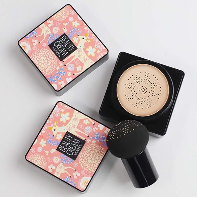 GL-Turelifes Mushroom Head Air Cushion Foundation CC Cream Water Feeling Flawless BB Cream Moisturizing Oil Control, Lightweight & Smoothing Natural Concealer (Apricot)-Velvo Beauty