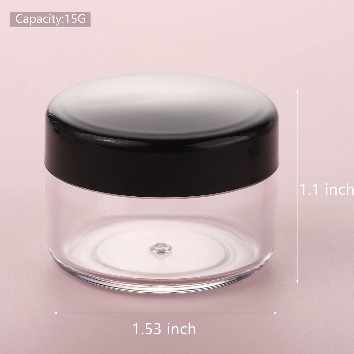 Refillable Cosmetic Sample Jars - 100 Pack 15g (0.5oz) Black Small Travel Containers with Lids + 10 Mini Makeup Spatulas - BPA Free-Velvo Beauty