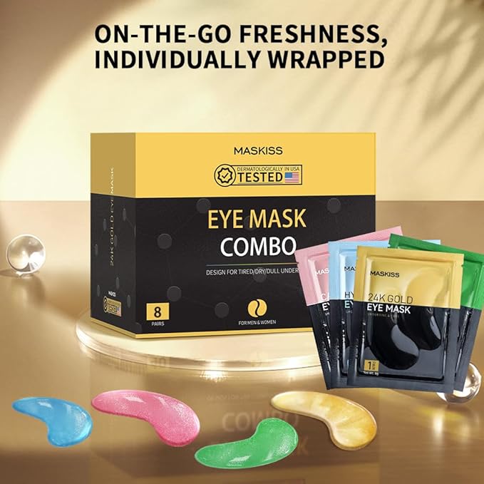 Under Eye Patches(8 Pairs), 24K Gold, Caffeine, Hyaluronic Acid, Aloe Vera Eye Masks for Dark Circles Puffy Eyes Undereye Bags, Eye Skin Care Gift Set for Bachelorette Party Favors-Velvo Beauty