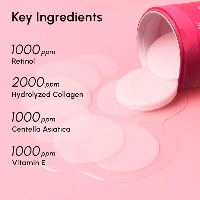 MAREE Collagen Toner Polishes - Toner Pads with Retinol - Minimizing Wrinkle Zero Pore Pads - Hydrating Toning Collagen Ampoule Pad with Retinol & Centella - Anti Aging Brightening Wipes-Velvo Beauty