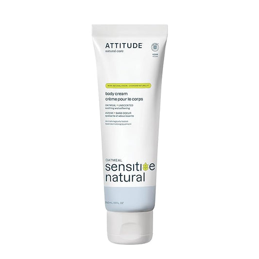 ATTITUDE Body Cream for Sensitive Skin with Oat, EWG Verified, Dermatologically Tested, Vegan, Extra Gentle, Unscented, 8 Fl Oz-Velvo Beauty