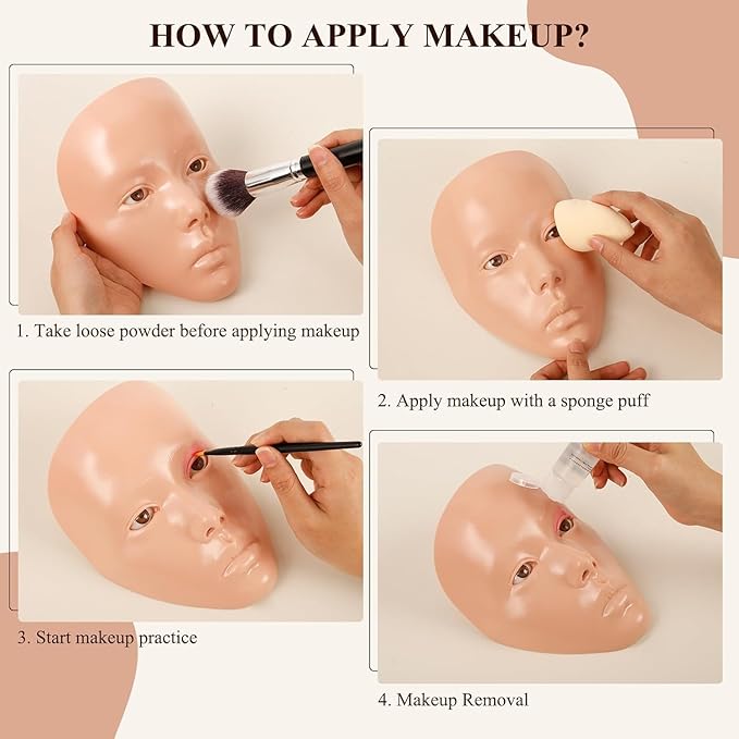 Practice Makeup Face, Face Painting Mannequin Head with Stand, 5D Reusable Silicone Makeup Face Practice, Mannequin Head for Makeup with Makeup Kit, Practice Face for Makeup Artist & Beginner, Pink-Velvo Beauty