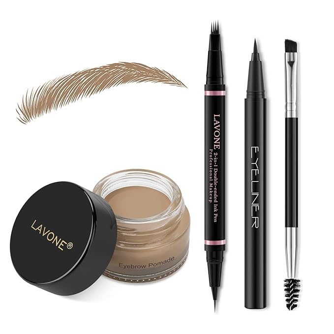 Eyebrow Pencil Makeup Kit, with Waterproof 2-IN-1 Microblading Eyebrow Pen, Eyebrow Pomade, Eyeliner and Dual-ended Eyebrow Brush, Brow Pencil Kit for Natural Eyebrows - Taupe-Velvo Beauty