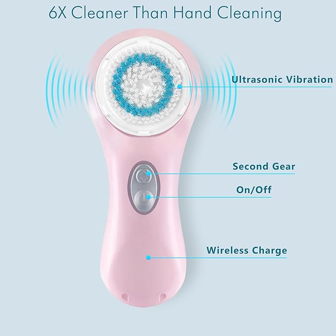Microtree Facial Cleansing Brush Rechargeable, Sonic Vibrating System, 2 Speeds for Gentle Clean, Face Brushes for Cleansing, Electric Waterproof Portable Travel Face Scrubber-Velvo Beauty