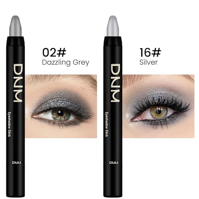 Kaely 2Pcs Cream Eyeshadow Stick Set for Eyes,Dazzling Grey & Silver Shimmer Pen,Eye Brightener Halloween Makeup,sombras para ojos,Smooth Eye Shadow Highlighter Crayon Pencil Waterproof,02+16-Velvo Beauty