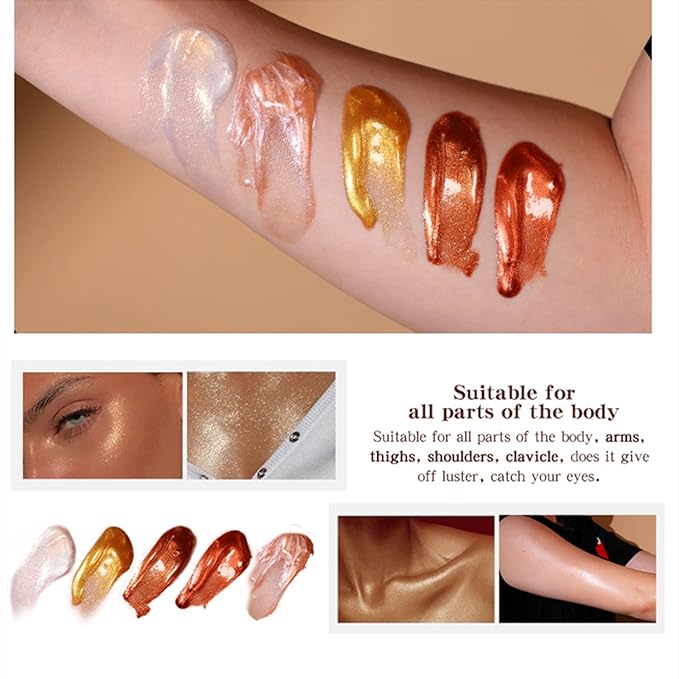 Shimmer Body Luminizer 5 Color Waterproof Smooth Face Body Glow Illuminator Non-sticky Liquid Body Highlight Illuminator for Face & Body & Leg (80 ML, 01 Pearl White)-Velvo Beauty