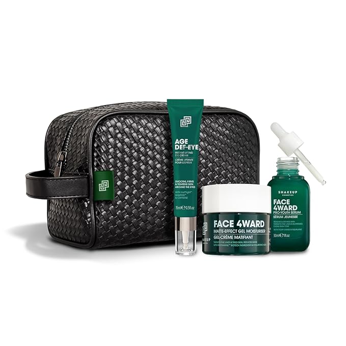 Shakeup - 4-Piece Mens Anti-Aging Gift Set, Age Def-Eye Lifting Eye Cream, Pro-Youth Serum, Matte-Effect Moisturiser, Plus Wash Bag-Velvo Beauty