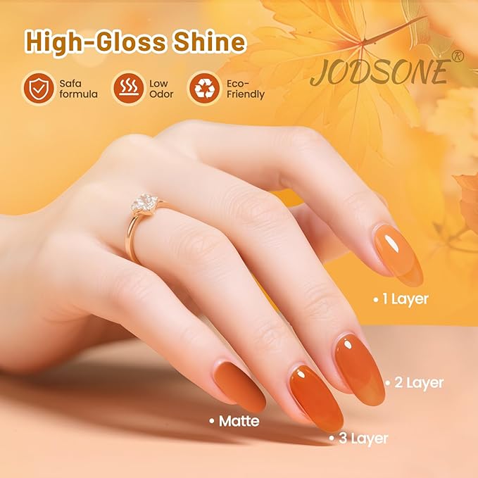 JODSONE 6 Colors Gel Nail Polish Set Fall Collection Jelly Effect Soak Off Need U V LED Gel Polish Set Autumn Mauve Brown RedSalon-Quality DlY Home Manicure-Velvo Beauty
