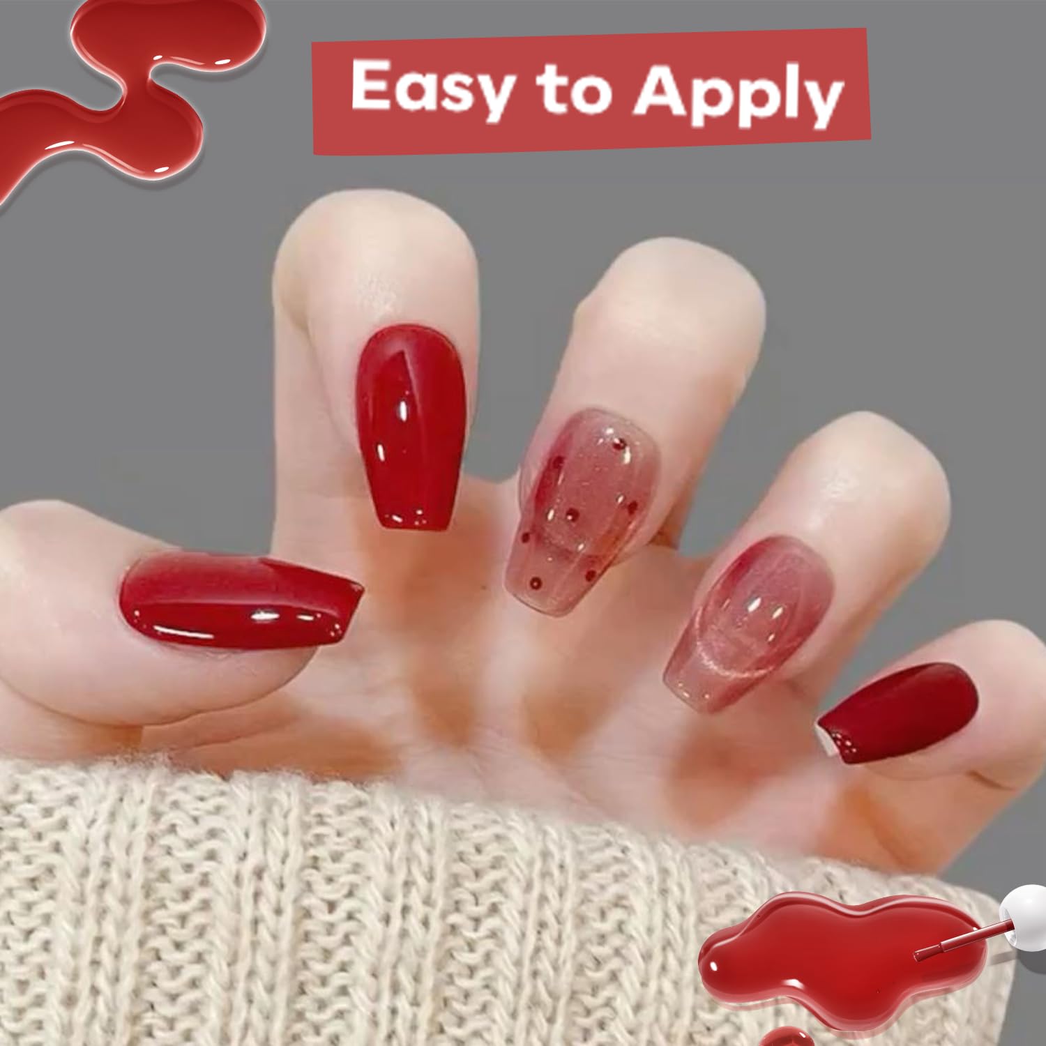 modelones Jelly Red Nail Polish, Sheer Dark Red Clear Translucent Semi-Transparent 15 ml Quick Dry Nail Lacquer Strengthener Long Last Finger Toe Nail Art DIY Manicure Gift for Women Girls 0.5 Fl Oz-Velvo Beauty