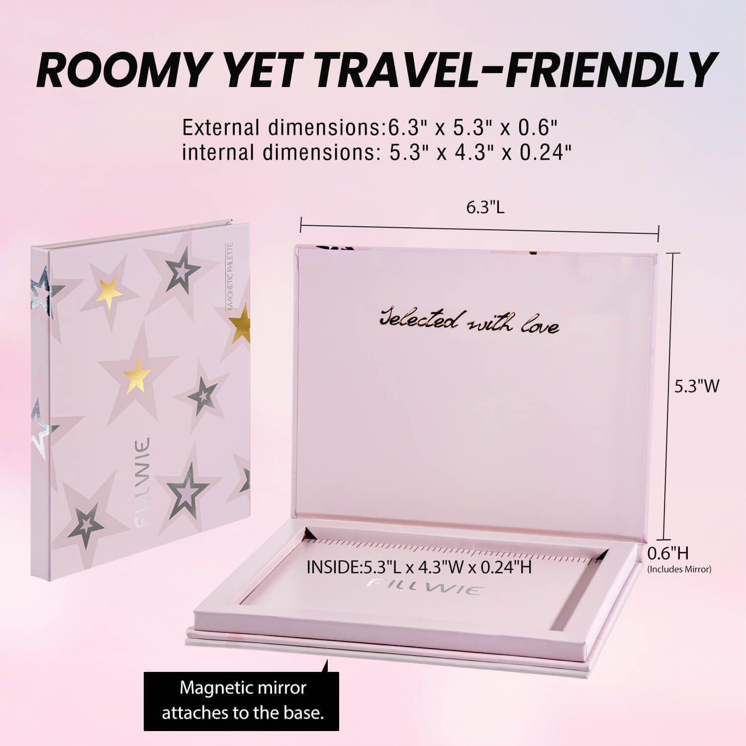 Magnetic Empty Makeup Palette with Mirror – Customizable Refillable Case for Eyeshadow, Blush, Lipstick, Highlighter – Lightweight, Waterproof, with Spatula & 20 Metal Stickers (Pink, Medium)-Velvo Beauty