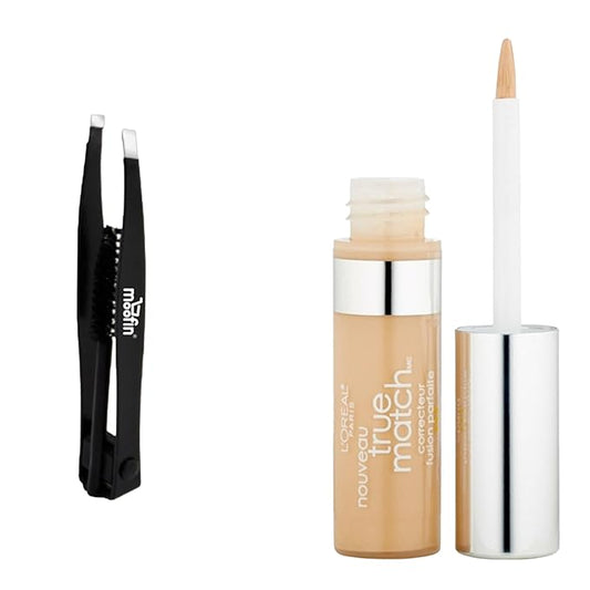Concealer, Light/Medium Warm [W4-5], Blendable & Buildable Coverage, Bundle With Eyebrow Tweezers, Long-Lasting Radiant Skin, Pack Of 1 (0.17 Oz Each)-Velvo Beauty