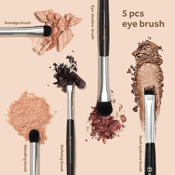 Eye Makeup Brush Set 5 Pcs | Small & Portable Eye Shadow Brushes | Korean Eye Makeup Brushes | Premium Synthetic Bristles for Professionals-Velvo Beauty
