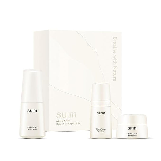 SU:M Micro-Active Repair Serum Set (3-piece set) - Hydrating and Calming Korean Skincare Serum for Sensitive and Acne-Prone Skin, Reduces Pores and Enhances skin tone-Velvo Beauty