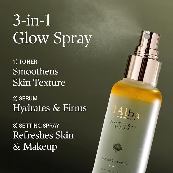 [2 Bottles] d'Alba Italian White Truffle First Spray Serum, Vegan Skin Care, Hydrating Face Moisturizer, Glow Serum for Radiant Skin, Non Comedogenic, All In One Mist (6.76 oz.)-Velvo Beauty