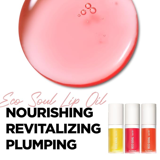 THESAEM Eco Soul Lip Oil 02 Berry - Plumping & Hydrating Lip Oil to Nourish & Moisturize Lips – Berry Extract & Rose Water - Lips Soft & Glossy for Dry Lips, 0.21 fl.oz.-Velvo Beauty