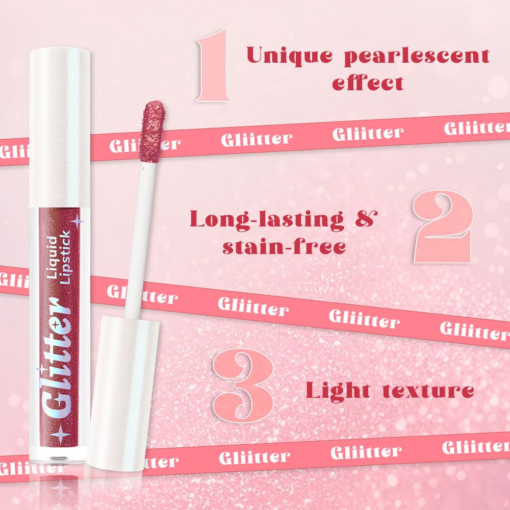 Red Brown Metallic Lipstick for Women,Lightweight Glitter Sparkling Liquid Lipsticks,Shimmer Lip Gloss Stain Long Lasting Waterproof Smudge Proof Non-Drying 24 Hour Full Coverage Lip Makeup,Vegan-Velvo Beauty