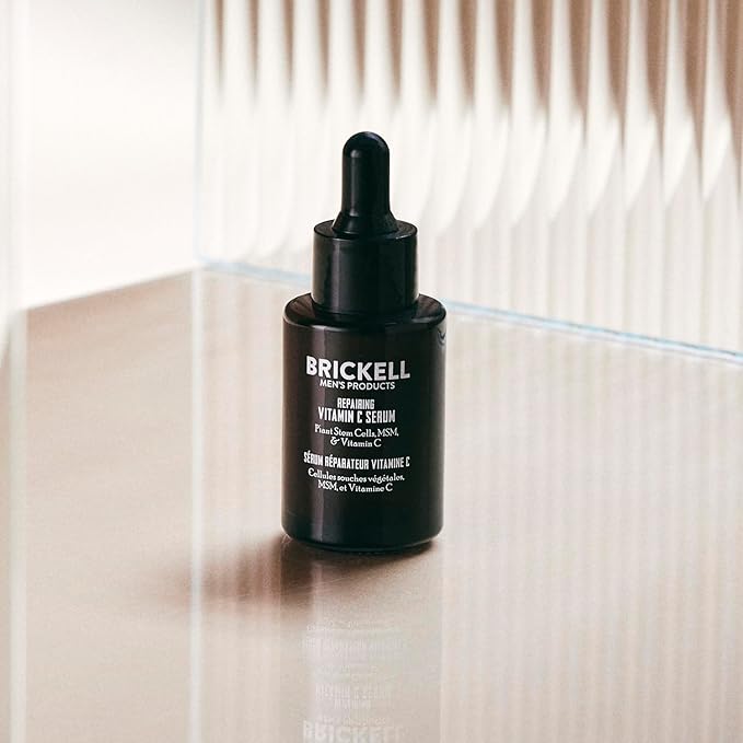 Brickell Men's Anti Aging Vitamin C Serum For Face, Repairing Night Facial Serum for Men, Natural and Organic Hyaluronic Acid Serum For Face to Diminish Wrinkles and Reduce Redness, 1 Ounce, Unscented-Velvo Beauty