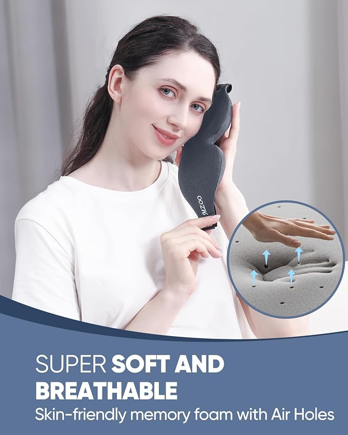MZOO Luxury Sleep Eye Mask for Side Sleeper Men Women, Zero Eye Pressure 3D Sleeping Mask, Light Blocking Patented Design Night Blindfold, Soft Eye Shade Cover for Travel, Grey-Velvo Beauty
